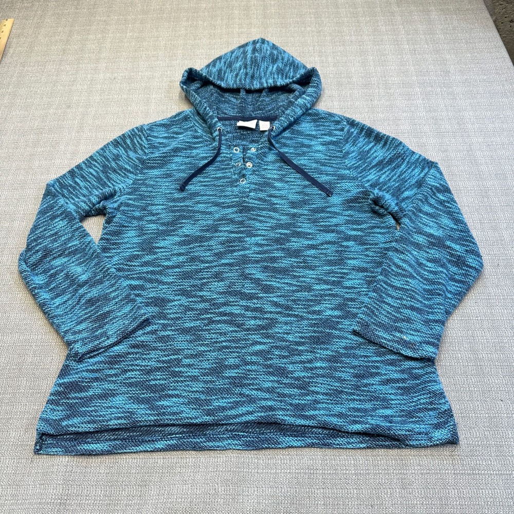 Weekends By Chicos 1 Henley‎ Hoodie Medium 8 Teal Pullover Sweater Coastal